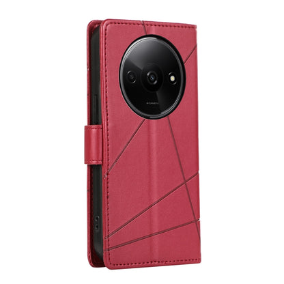 Xiaomi Redmi A3 Genuine Leather Texture Embossed Line Phone Case with Card Wallet & Kickstand