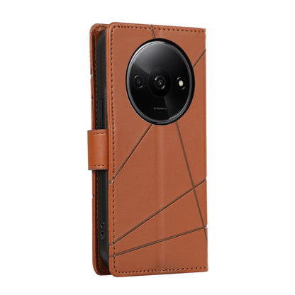 Xiaomi Redmi A3 Genuine Leather Texture Embossed Line Phone Case with Card Wallet & Kickstand