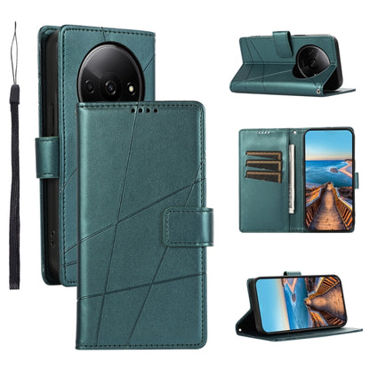 Xiaomi Redmi A3 Genuine Leather Texture Embossed Line Phone Case with Card Wallet & Kickstand