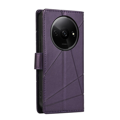 Xiaomi Redmi A3 Genuine Leather Texture Embossed Line Phone Case with Card Wallet & Kickstand