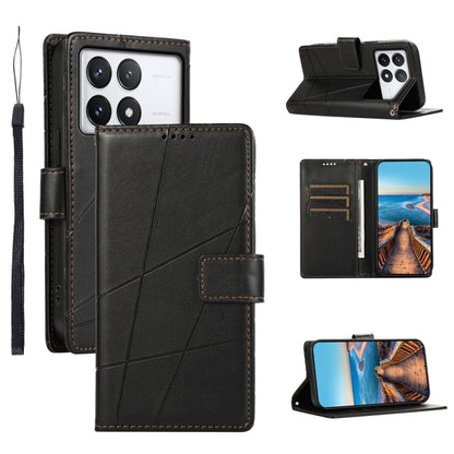 Xiaomi Poco X6 Pro 5g Genuine Leather Texture Embossed Line Phone Case with Card Wallet & Kickstand