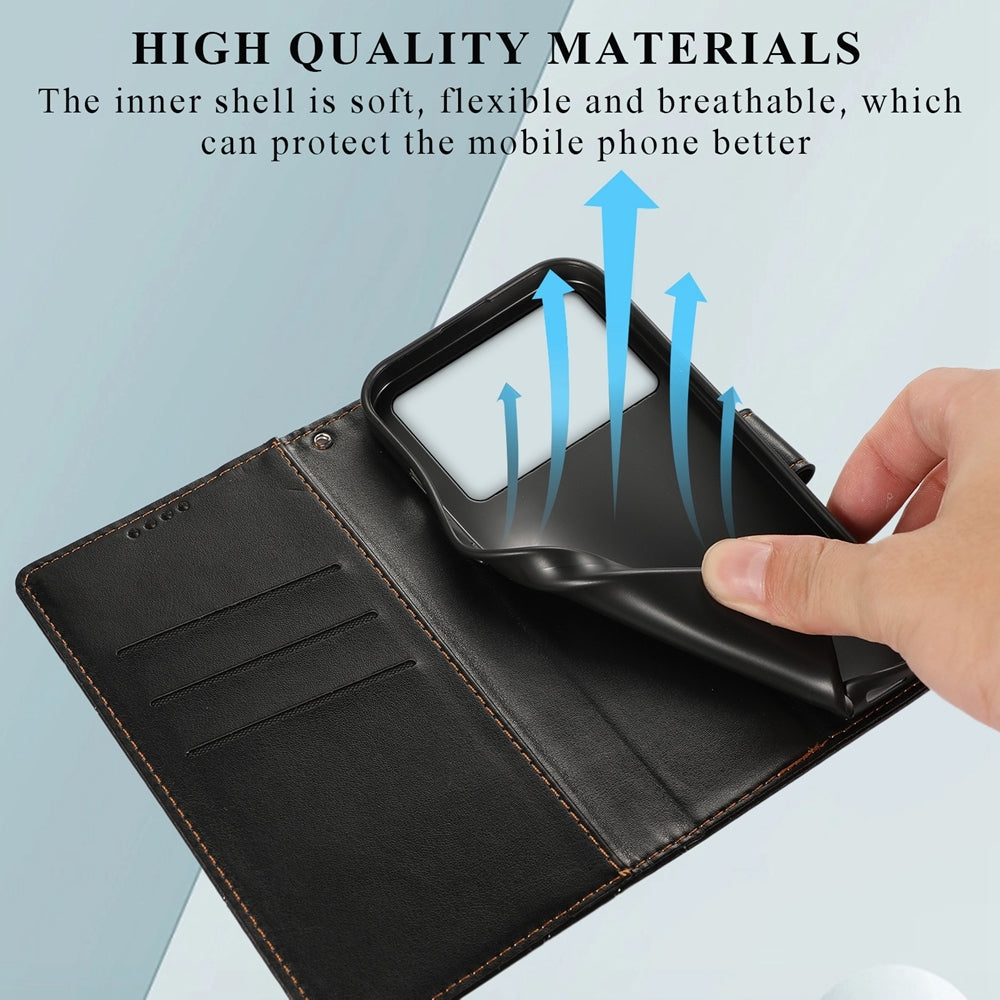 Xiaomi Poco X6 Pro 5g Genuine Leather Texture Embossed Line Phone Case with Card Wallet & Kickstand