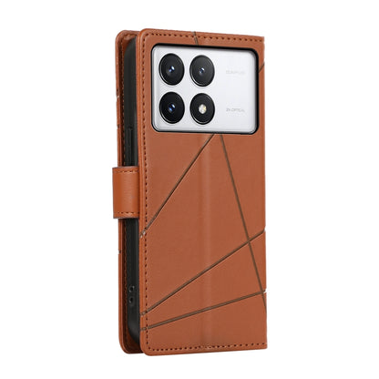 Xiaomi Poco X6 Pro 5g Genuine Leather Texture Embossed Line Phone Case with Card Wallet & Kickstand