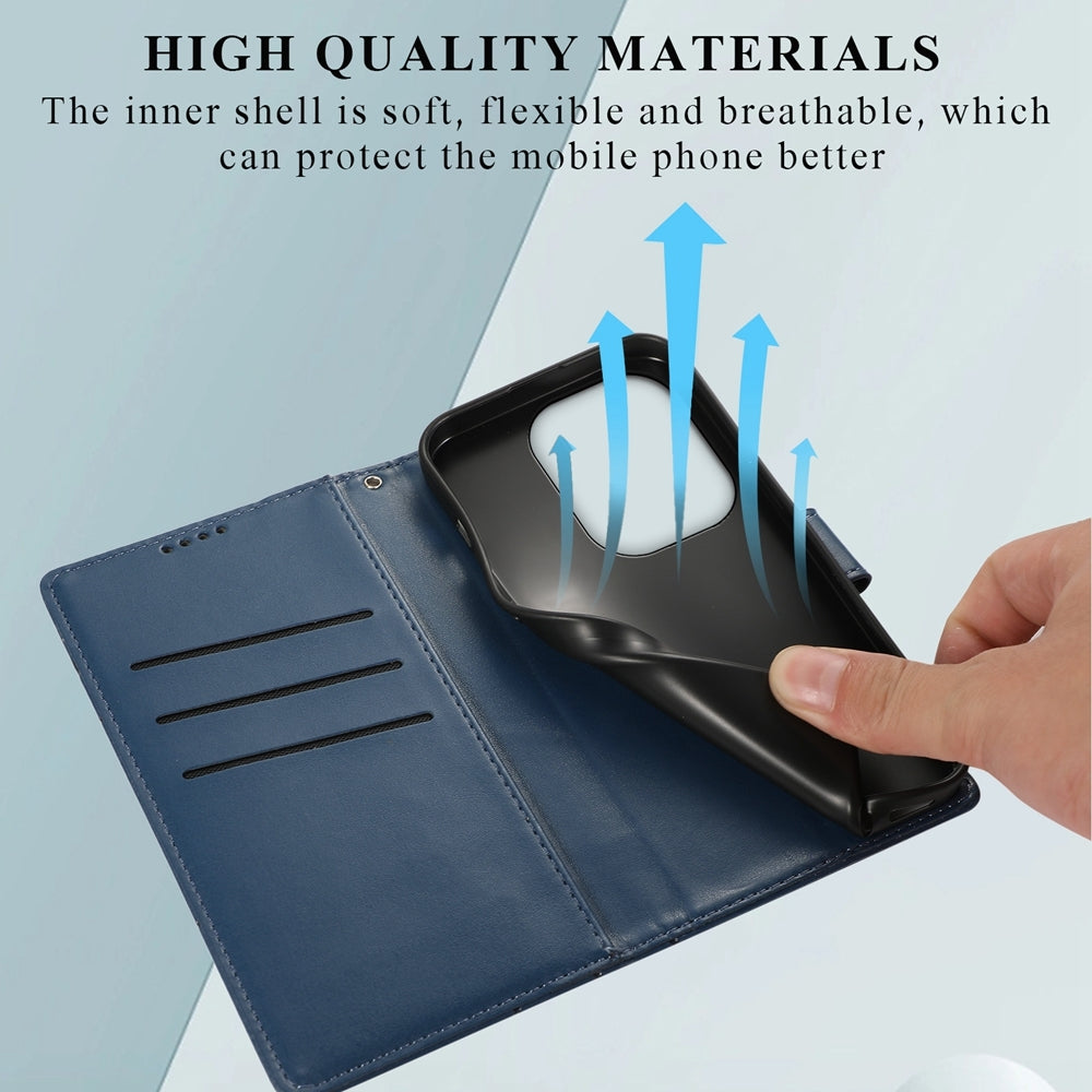 Xiaomi Redmi Note 13 Pro 4g Genuine Leather Texture Embossed Line Phone Case with Card Wallet & Kickstand