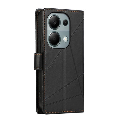 Xiaomi Redmi Note 13 Pro 4g Genuine Leather Texture Embossed Line Phone Case with Card Wallet & Kickstand