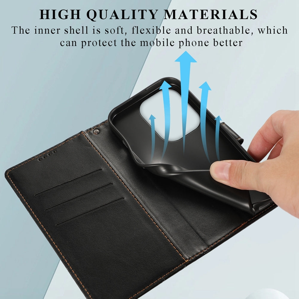 Xiaomi Redmi Note 13 Pro 4g Genuine Leather Texture Embossed Line Phone Case with Card Wallet & Kickstand