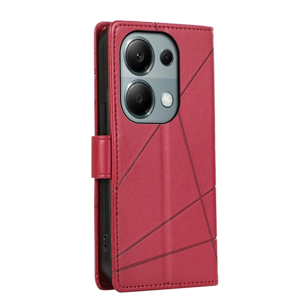 Xiaomi Redmi Note 13 Pro 4g Genuine Leather Texture Embossed Line Phone Case with Card Wallet & Kickstand