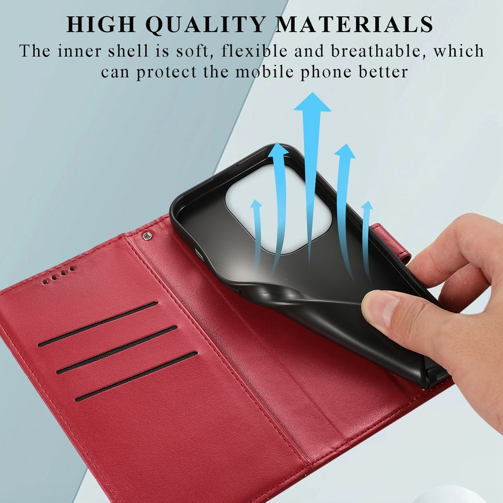 Xiaomi Redmi Note 13 Pro 4g Genuine Leather Texture Embossed Line Phone Case with Card Wallet & Kickstand