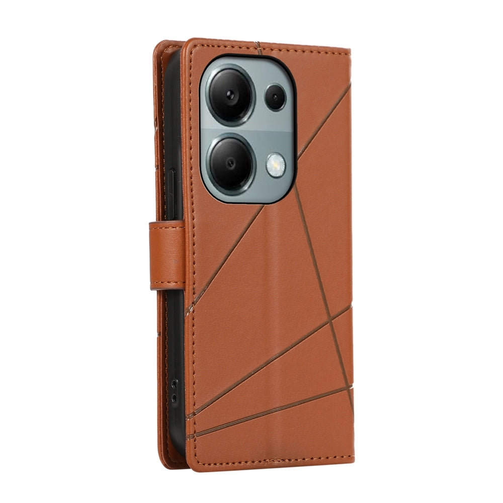 Xiaomi Redmi Note 13 Pro 4g Genuine Leather Texture Embossed Line Phone Case with Card Wallet & Kickstand