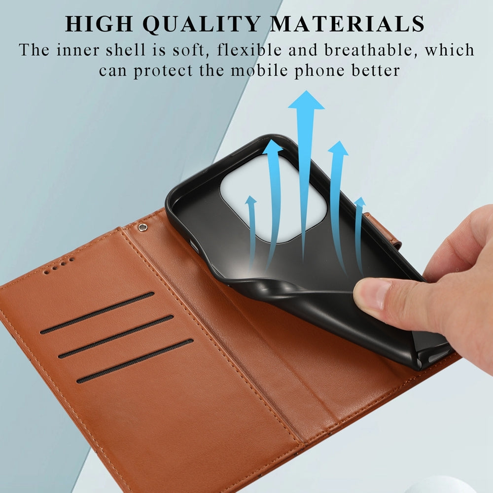 Xiaomi Redmi Note 13 Pro 4g Genuine Leather Texture Embossed Line Phone Case with Card Wallet & Kickstand