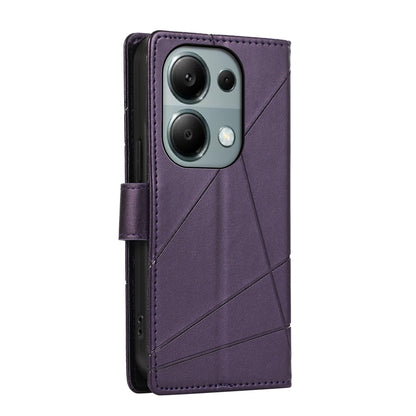 Xiaomi Redmi Note 13 Pro 4g Genuine Leather Texture Embossed Line Phone Case with Card Wallet & Kickstand