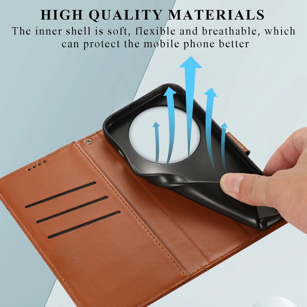 Xiaomi 14 Ultra Genuine Leather Texture Embossed Line Phone Case with Card Wallet & Kickstand