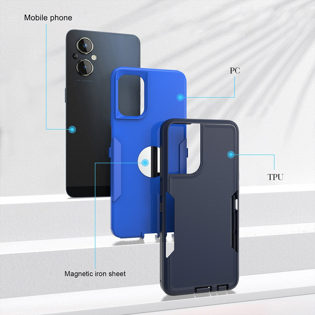 OnePlus Nord N20 5G Magnetic Dual-Layer PC and TPU Case with 2mm Screen & Camera Protection, Anti-Slip & Dust-Resistant