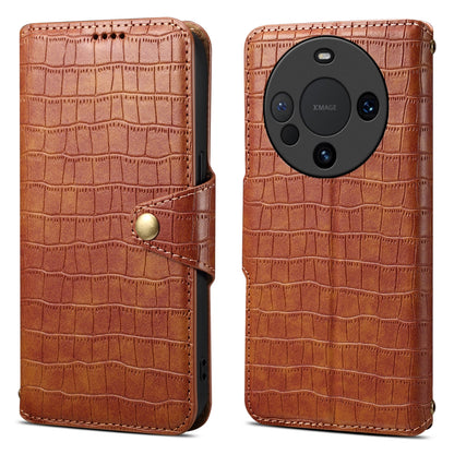 Huawei Mate 60 Denior Leather Case - Crocodile Texture with Oil Edge, Wallet & Kickstand Features