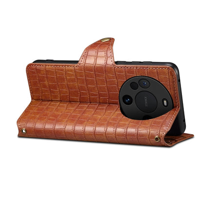 Huawei Mate 60 Denior Leather Case - Crocodile Texture with Oil Edge, Wallet & Kickstand Features