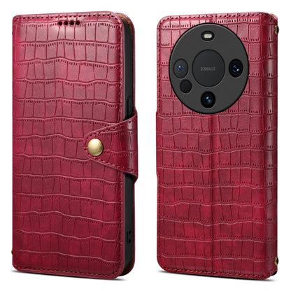 Huawei Mate 60 Denior Leather Case - Crocodile Texture with Oil Edge, Wallet & Kickstand Features