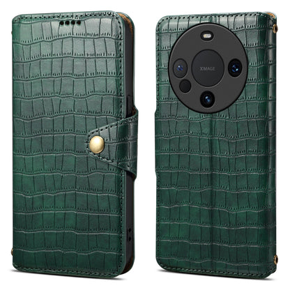 Huawei Mate 60 Denior Leather Case - Crocodile Texture with Oil Edge, Wallet & Kickstand Features