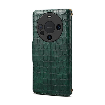 Huawei Mate 60 Denior Leather Case - Crocodile Texture with Oil Edge, Wallet & Kickstand Features