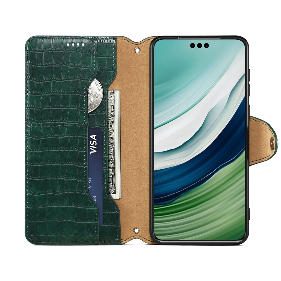 Huawei Mate 60 Denior Leather Case - Crocodile Texture with Oil Edge, Wallet & Kickstand Features