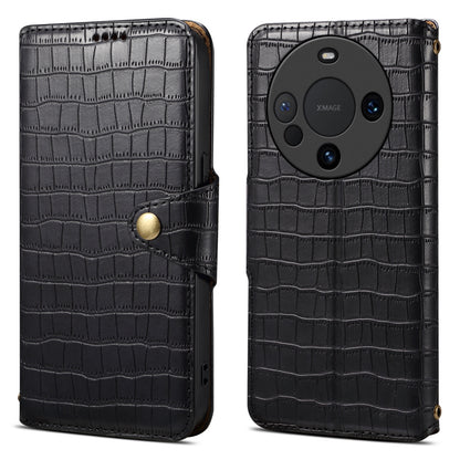 Huawei Mate 60 Denior Leather Case - Crocodile Texture with Oil Edge, Wallet & Kickstand Features