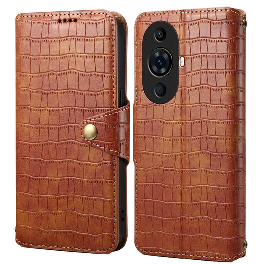 Huawei Nova 11 Pro Denior Leather Case - Crocodile Texture with Oil Edge, Wallet & Kickstand Features