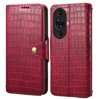 Huawei Nova 11 Pro Denior Leather Case - Crocodile Texture with Oil Edge, Wallet & Kickstand Features