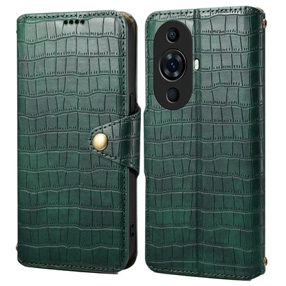 Huawei Nova 11 Pro Denior Leather Case - Crocodile Texture with Oil Edge, Wallet & Kickstand Features