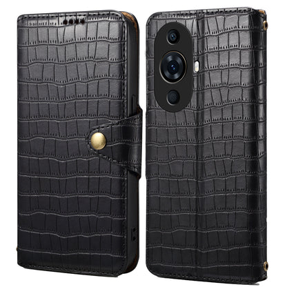 Huawei Nova 11 Pro Denior Leather Case - Crocodile Texture with Oil Edge, Wallet & Kickstand Features