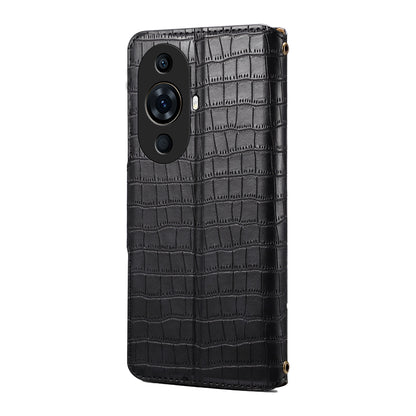 Huawei Nova 11 Pro Denior Leather Case - Crocodile Texture with Oil Edge, Wallet & Kickstand Features