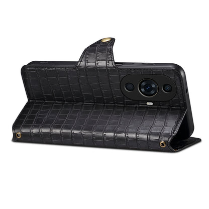 Huawei Nova 11 Pro Denior Leather Case - Crocodile Texture with Oil Edge, Wallet & Kickstand Features