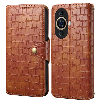 Huawei Nova 11 Denior Leather Case - Crocodile Texture with Oil Edge, Wallet & Kickstand Features