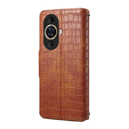 Huawei Nova 11 Denior Leather Case - Crocodile Texture with Oil Edge, Wallet & Kickstand Features