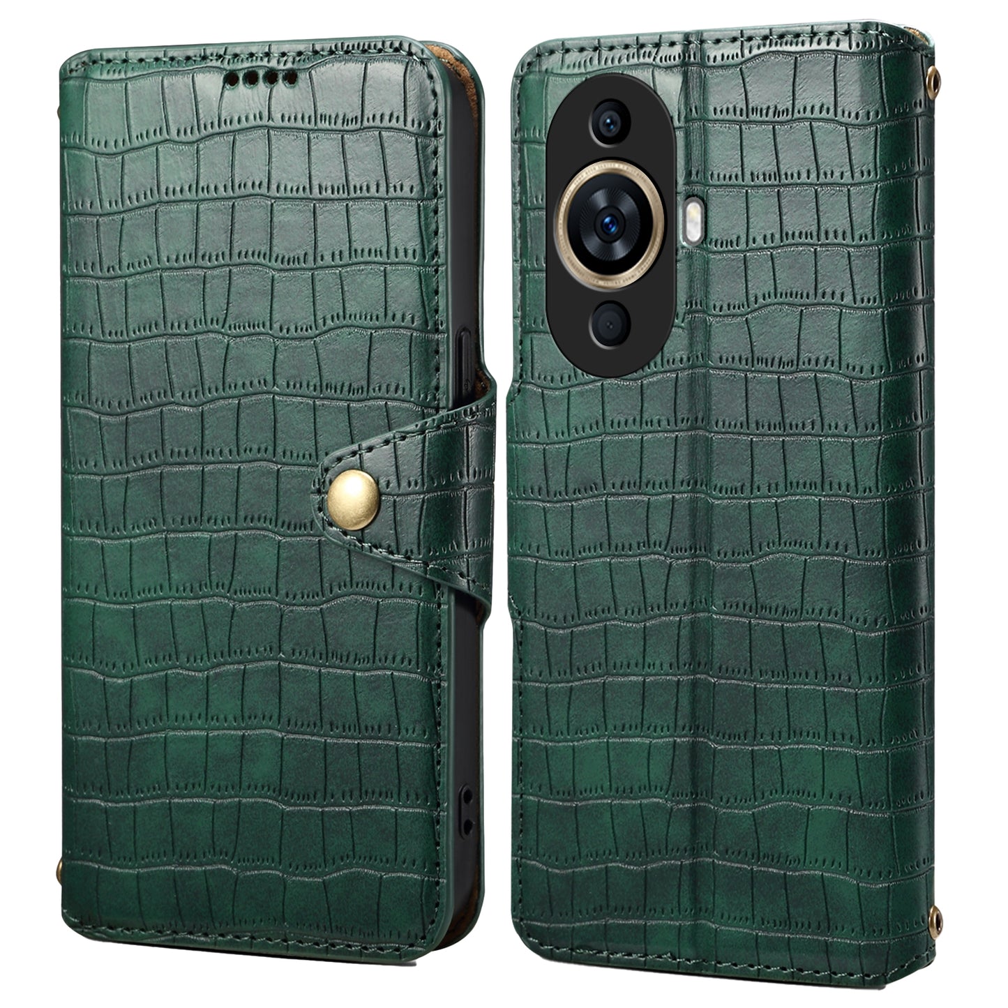 Huawei Nova 11 Denior Leather Case - Crocodile Texture with Oil Edge, Wallet & Kickstand Features