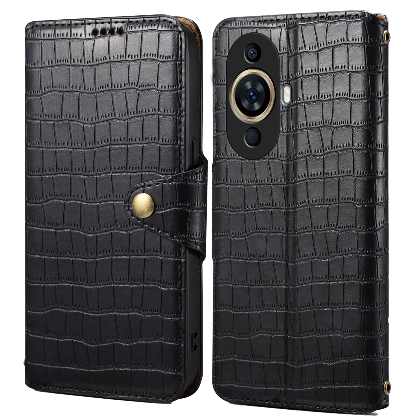 Huawei Nova 11 Denior Leather Case - Crocodile Texture with Oil Edge, Wallet & Kickstand Features