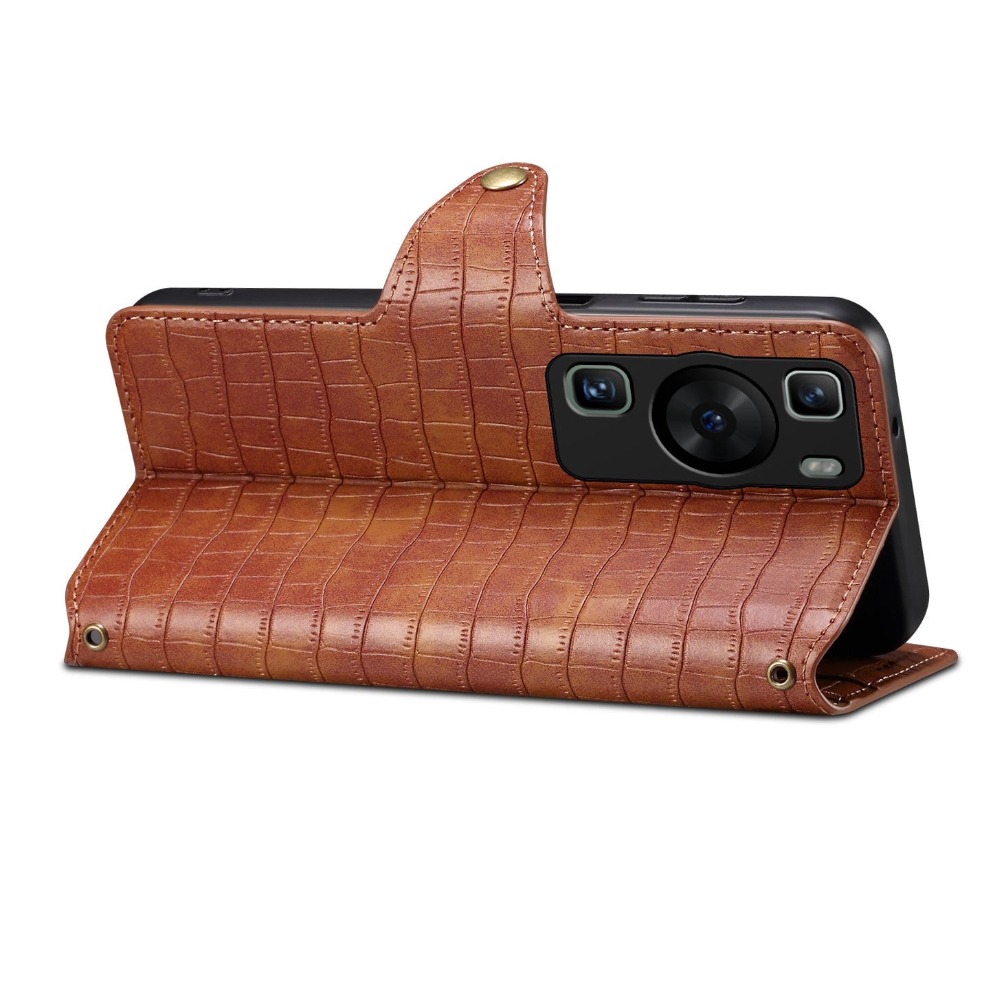 Huawei P60 Denior Leather Case - Crocodile Texture with Oil Edge, Wallet & Kickstand Features