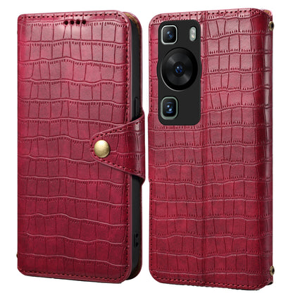 Huawei P60 Denior Leather Case - Crocodile Texture with Oil Edge, Wallet & Kickstand Features