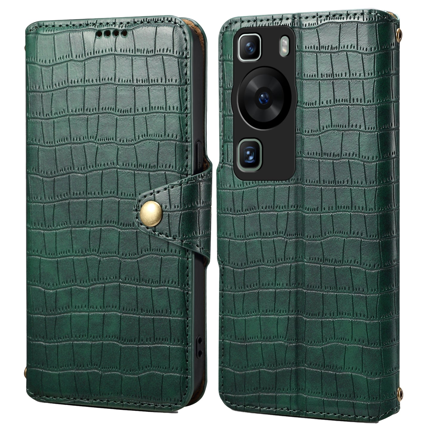 Huawei P60 Denior Leather Case - Crocodile Texture with Oil Edge, Wallet & Kickstand Features