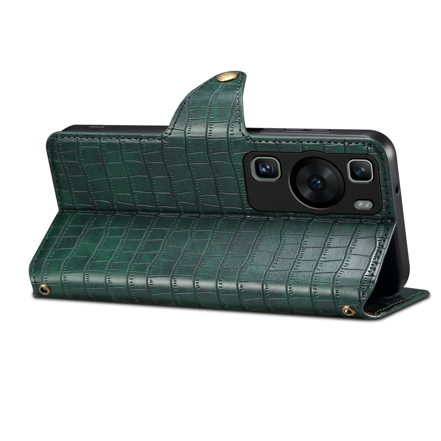 Huawei P60 Denior Leather Case - Crocodile Texture with Oil Edge, Wallet & Kickstand Features