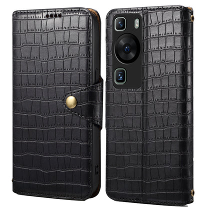 Huawei P60 Denior Leather Case - Crocodile Texture with Oil Edge, Wallet & Kickstand Features