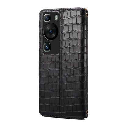 Huawei P60 Denior Leather Case - Crocodile Texture with Oil Edge, Wallet & Kickstand Features