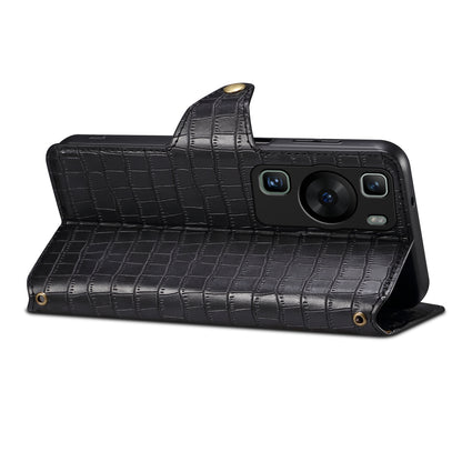 Huawei P60 Denior Leather Case - Crocodile Texture with Oil Edge, Wallet & Kickstand Features