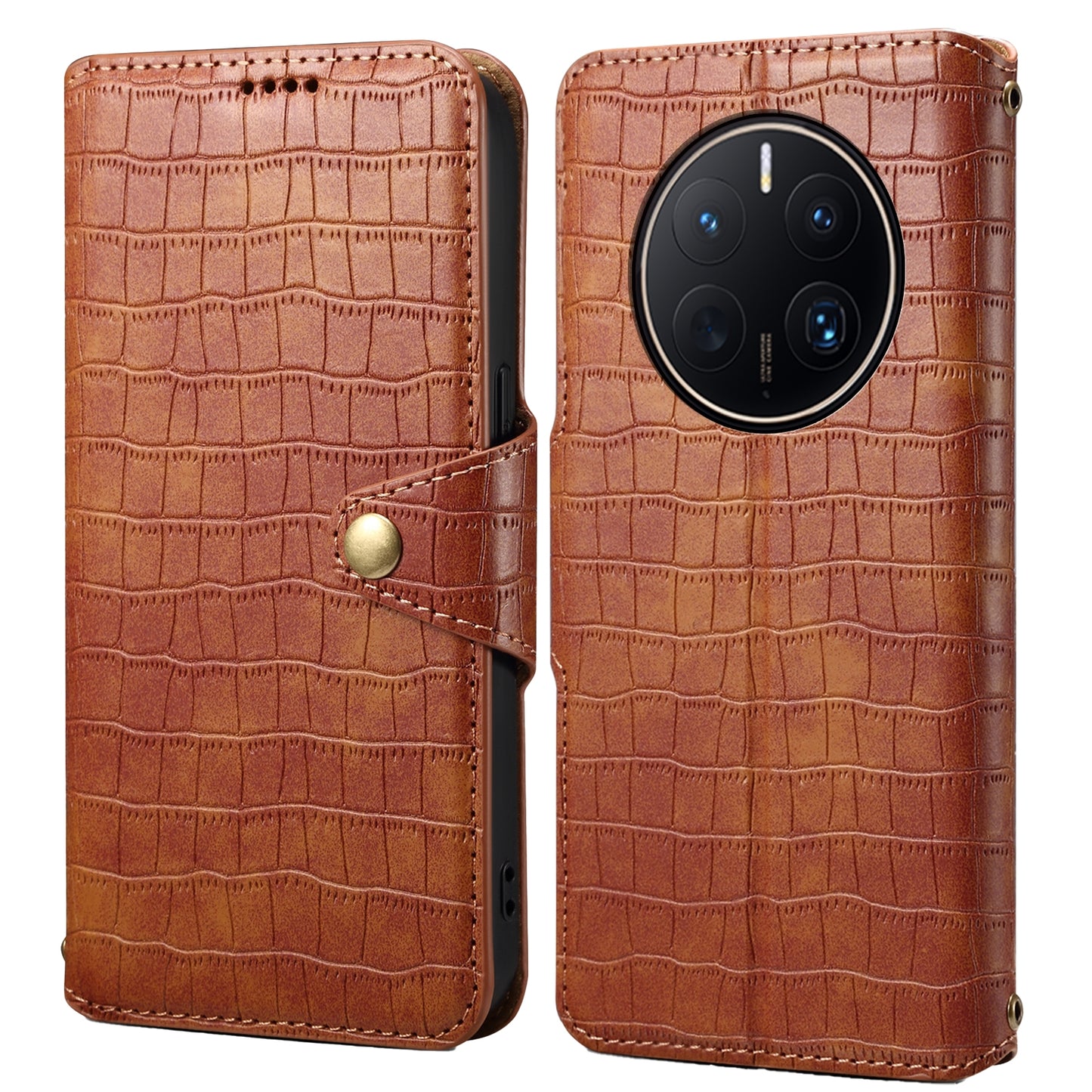 Huawei Mate 50 Pro Denior Leather Case - Crocodile Texture with Oil Edge, Wallet & Kickstand Features