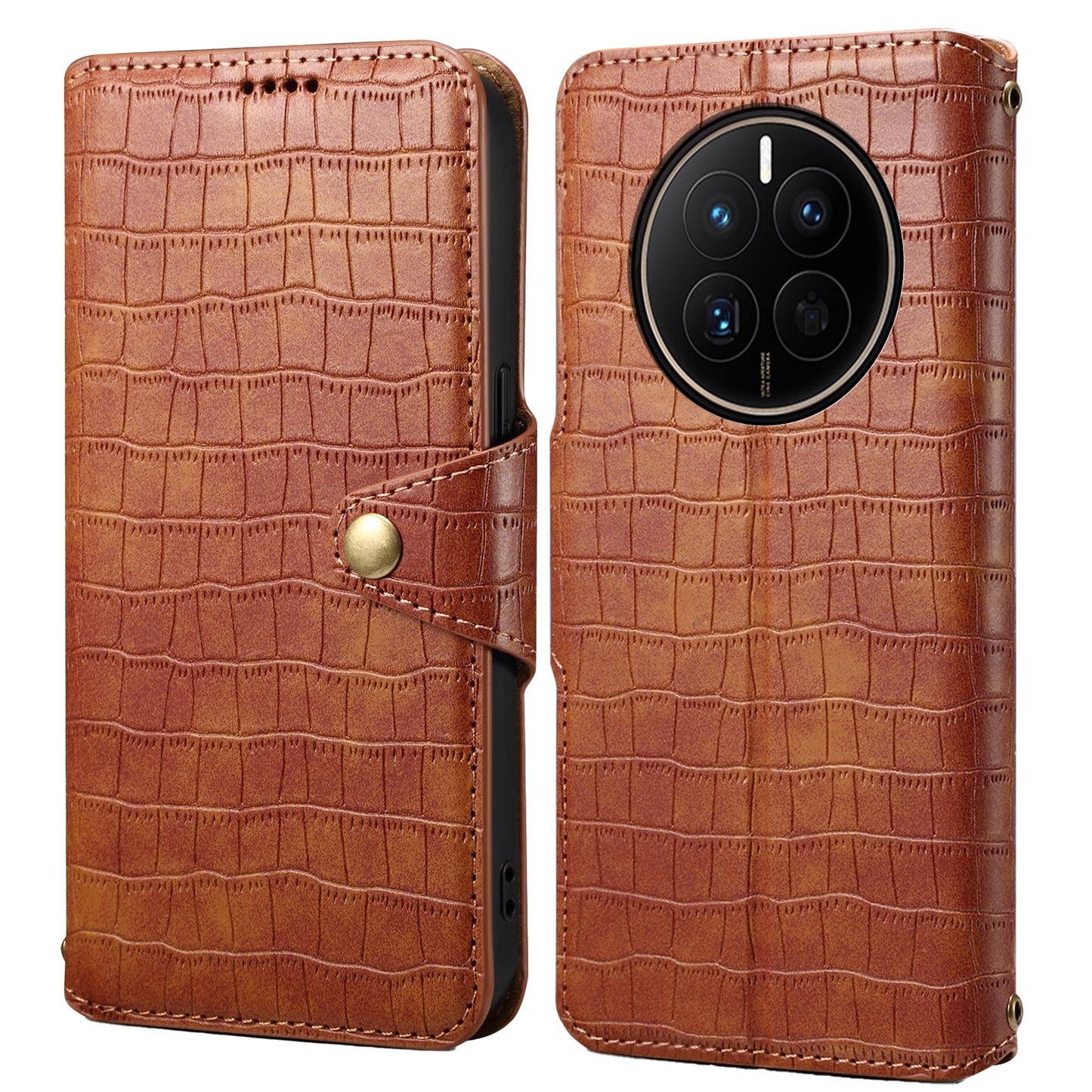 Huawei Mate 50 Denior Leather Case - Crocodile Texture with Oil Edge, Wallet & Kickstand Features