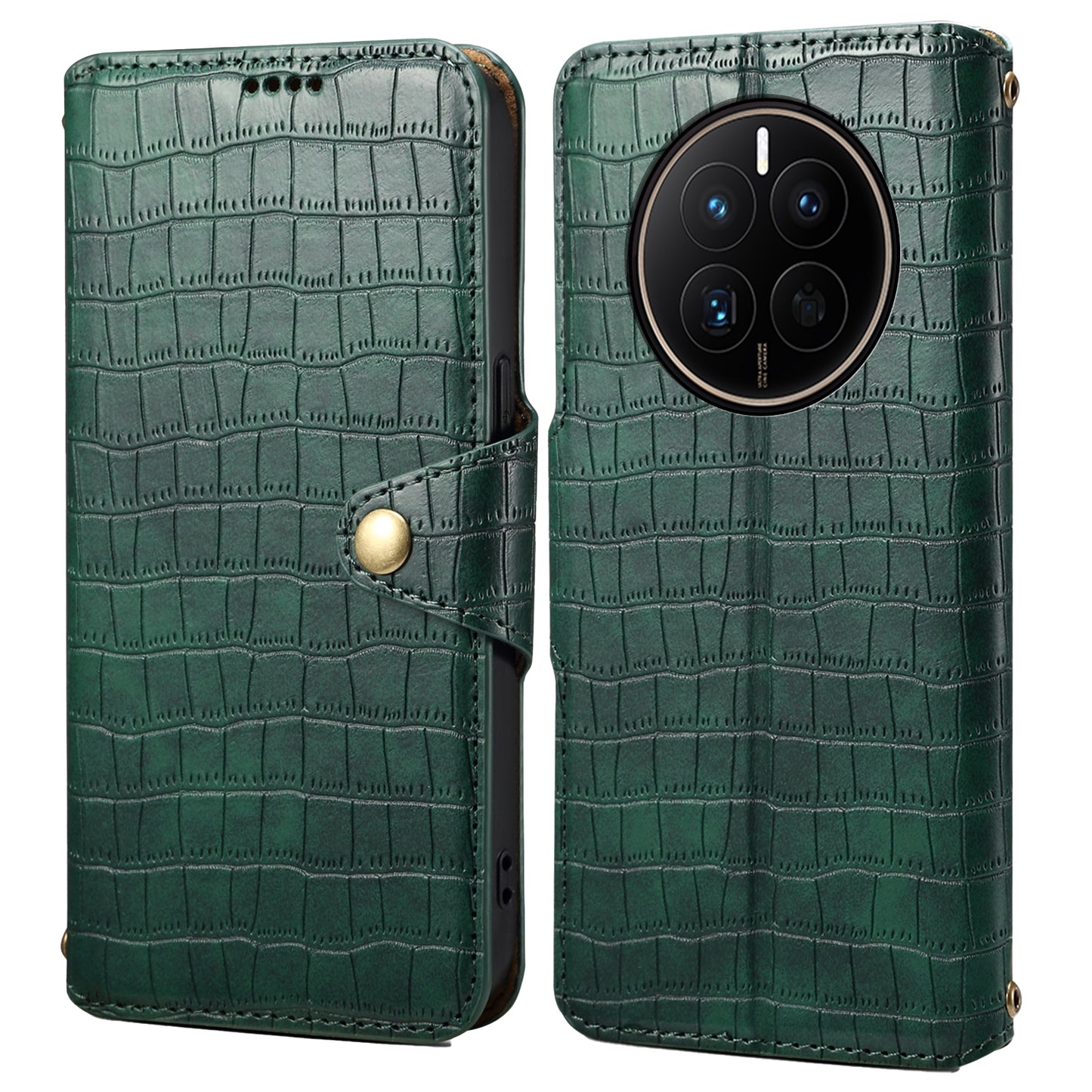 Huawei Mate 50 Denior Leather Case - Crocodile Texture with Oil Edge, Wallet & Kickstand Features