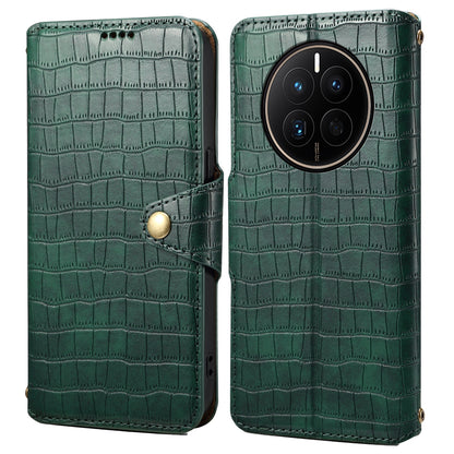 Huawei Mate 50 Denior Leather Case - Crocodile Texture with Oil Edge, Wallet & Kickstand Features