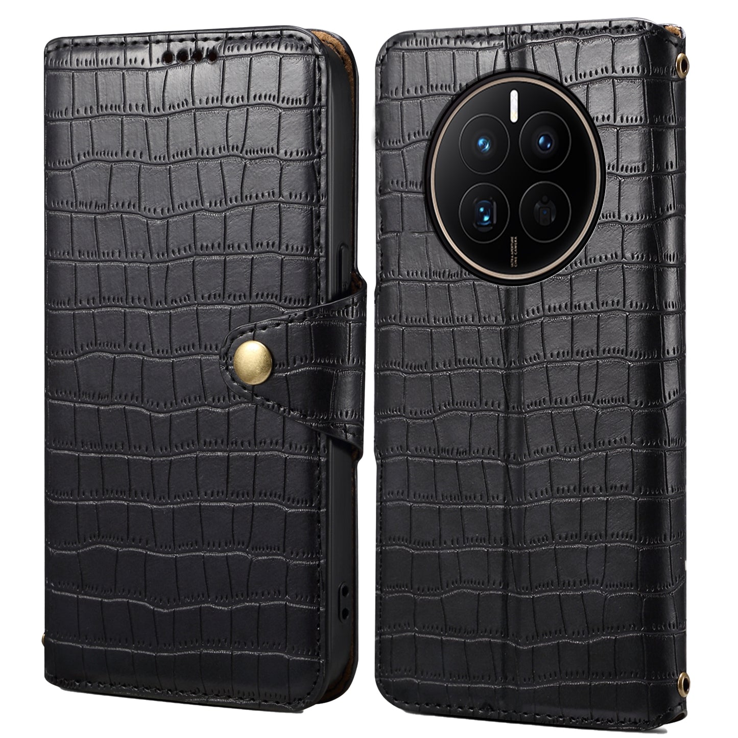 Huawei Mate 50 Denior Leather Case - Crocodile Texture with Oil Edge, Wallet & Kickstand Features