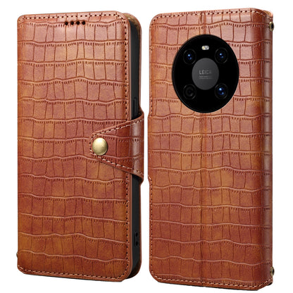 Huawei Mate 40 Denior Leather Case - Crocodile Texture with Oil Edge, Wallet & Kickstand Features