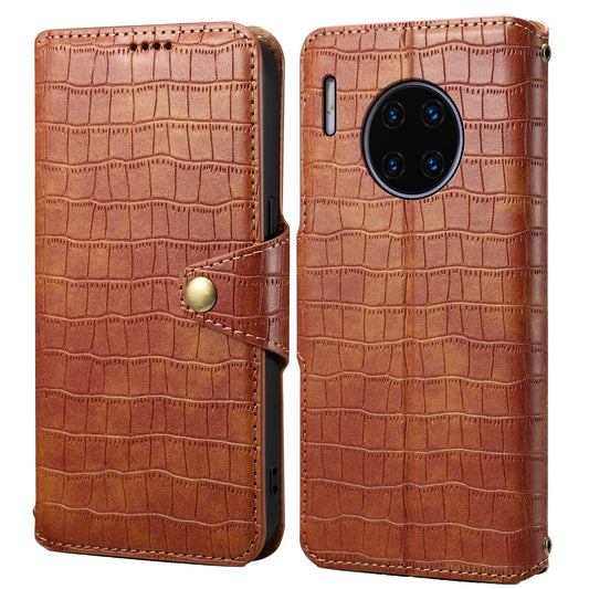 Huawei Mate 30 Pro Denior Leather Case - Crocodile Texture with Oil Edge, Wallet & Kickstand Features