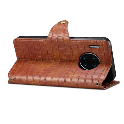 Huawei Mate 30 Pro Denior Leather Case - Crocodile Texture with Oil Edge, Wallet & Kickstand Features