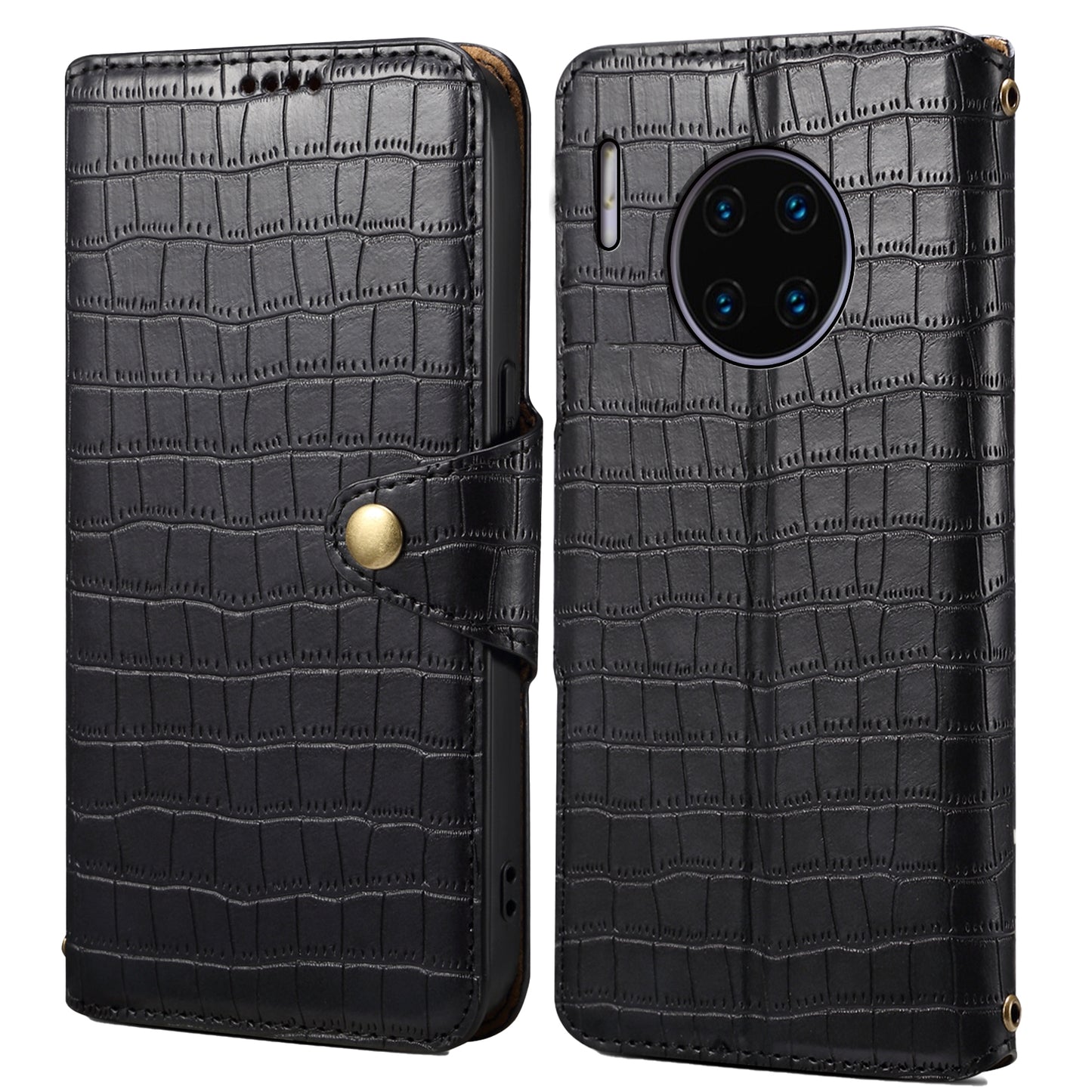 Huawei Mate 30 Pro Denior Leather Case - Crocodile Texture with Oil Edge, Wallet & Kickstand Features